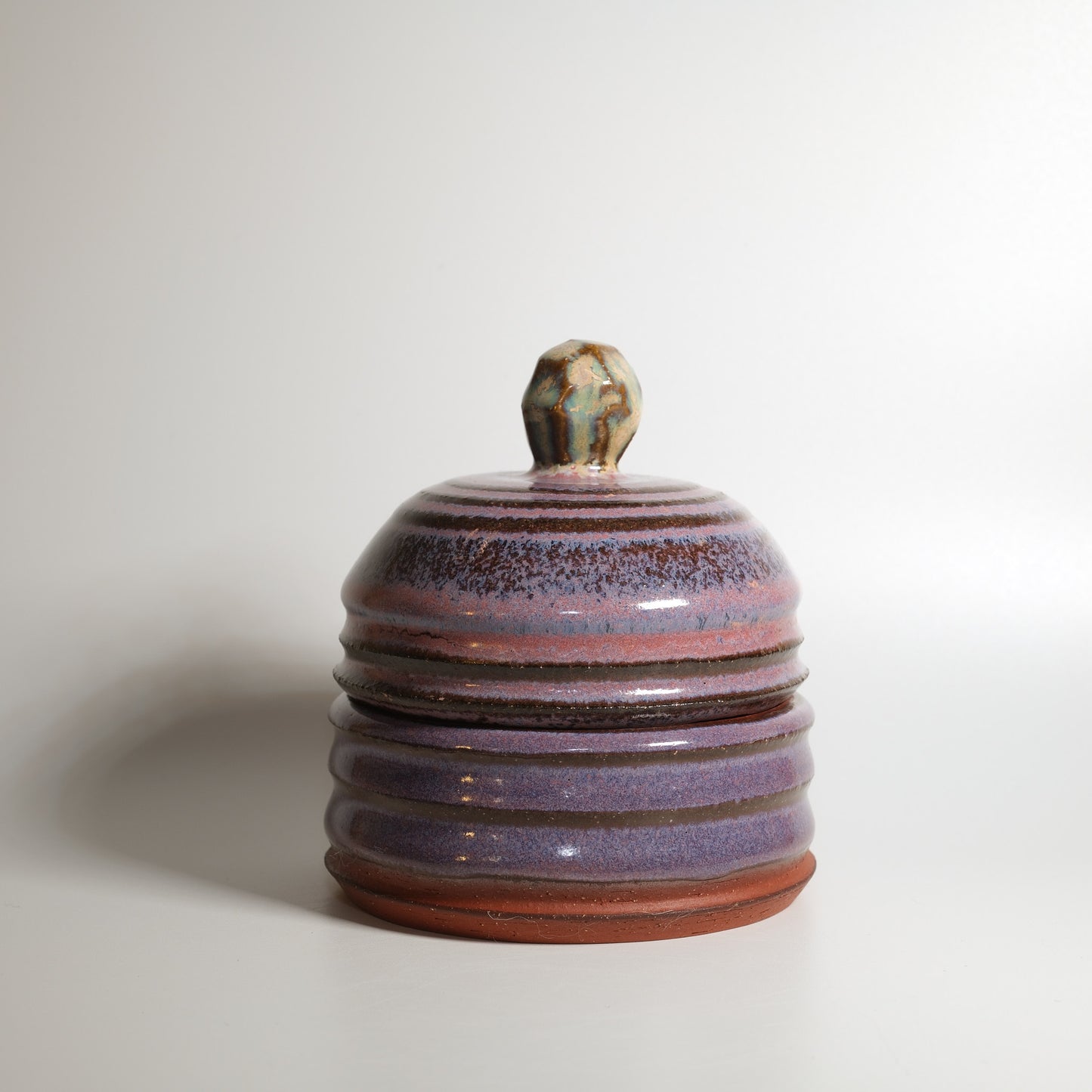 Small Purple Carved Jar with Faceted Knob