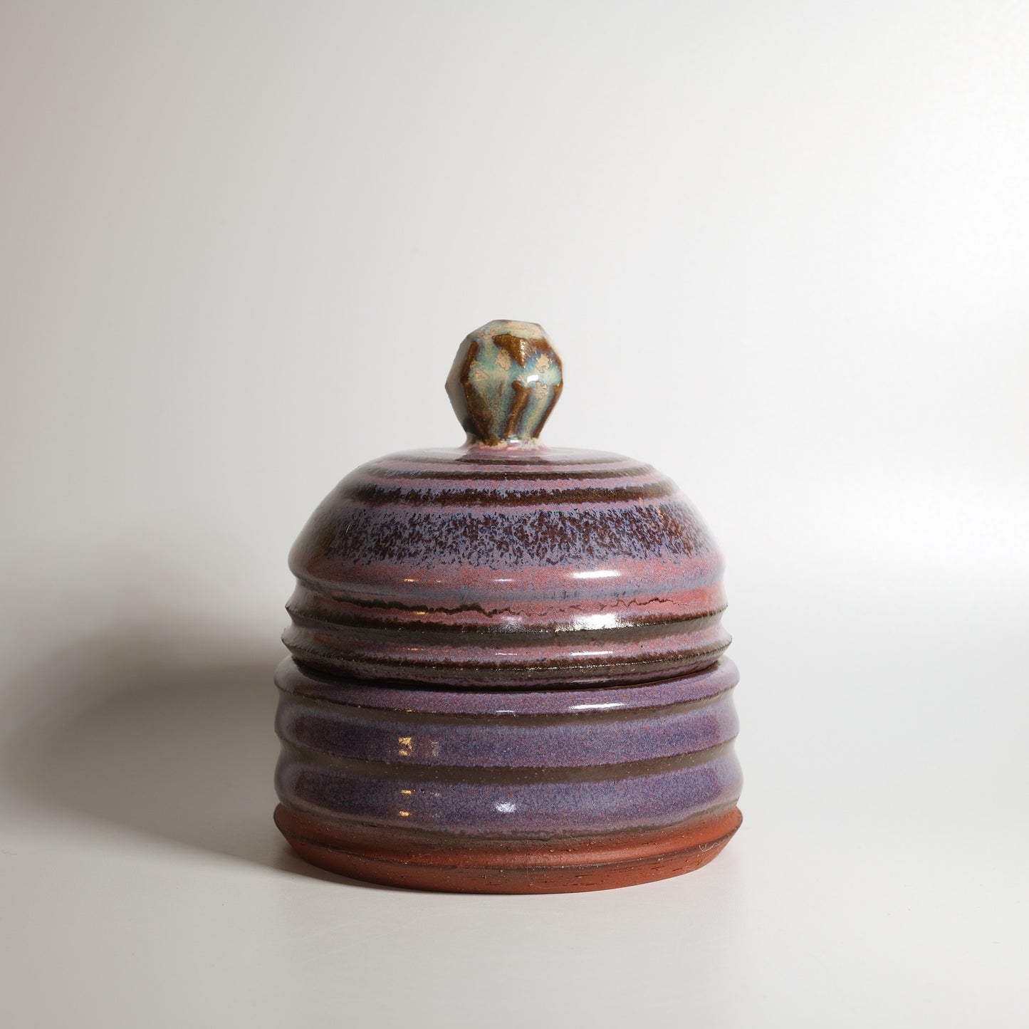 Small Purple Carved Jar with Faceted Knob