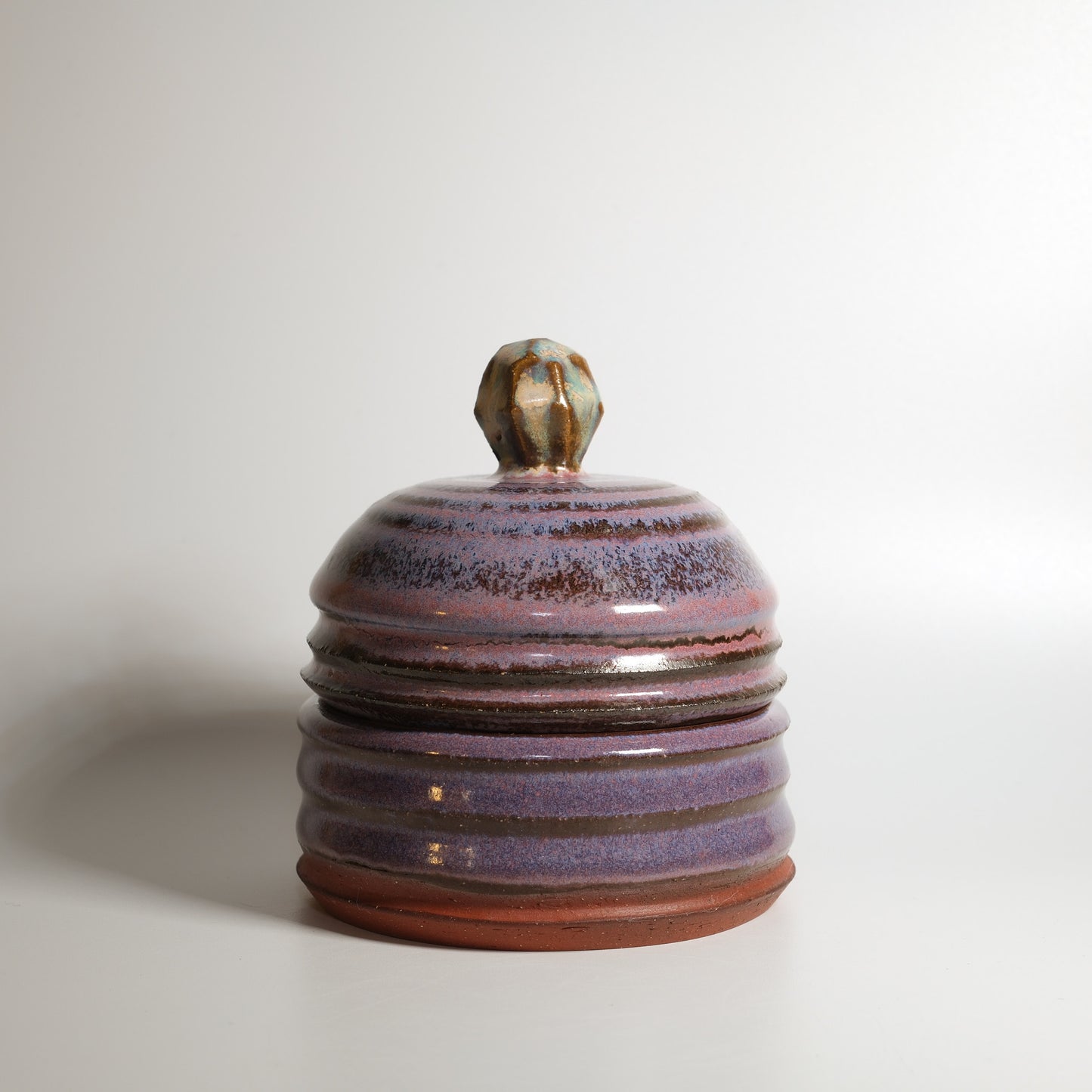 Small Purple Carved Jar with Faceted Knob