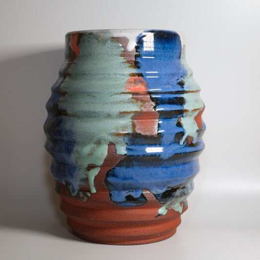 Large Splatter Blue Buzzsaw Vase