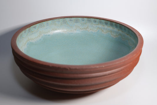 Sky Blue and Red Clay Angles Serving Bowl/ Fruit Bowl