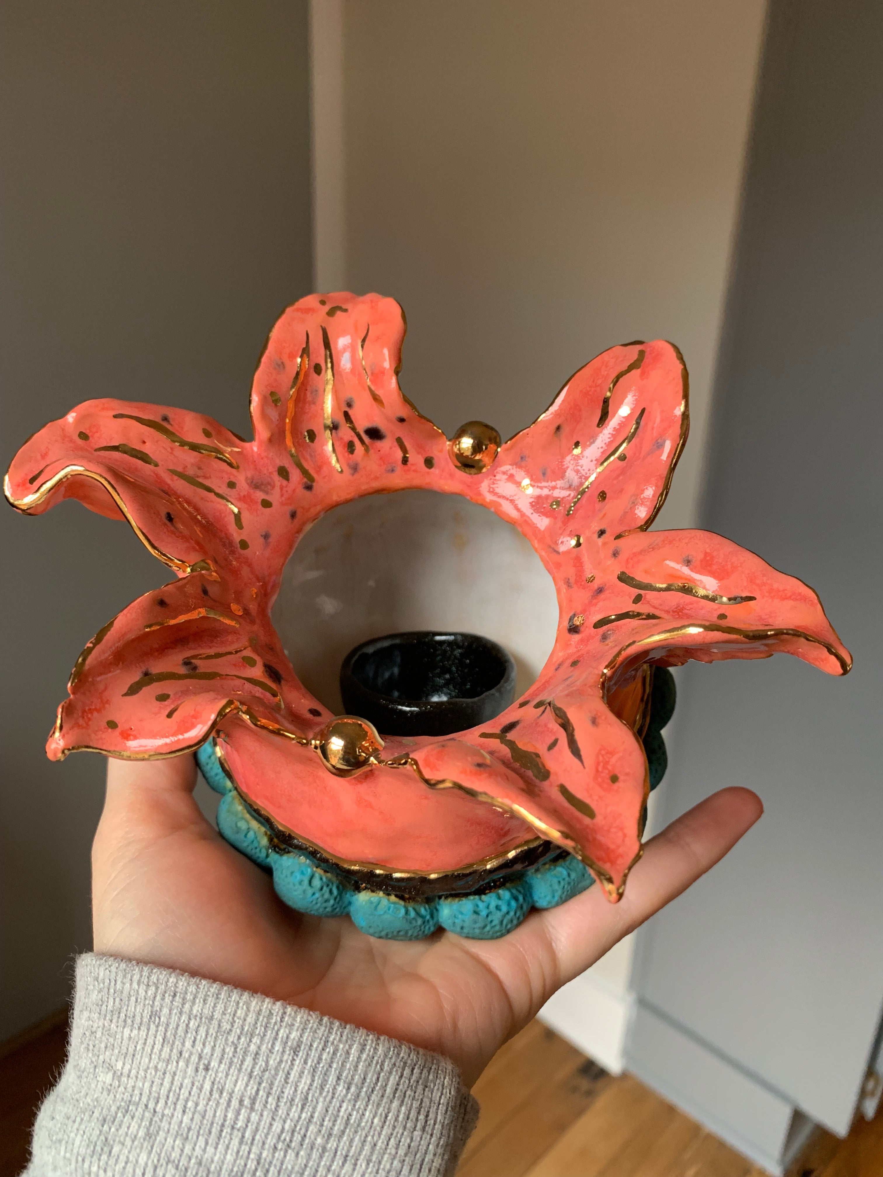 abstract coral flower hand built ceramic vase