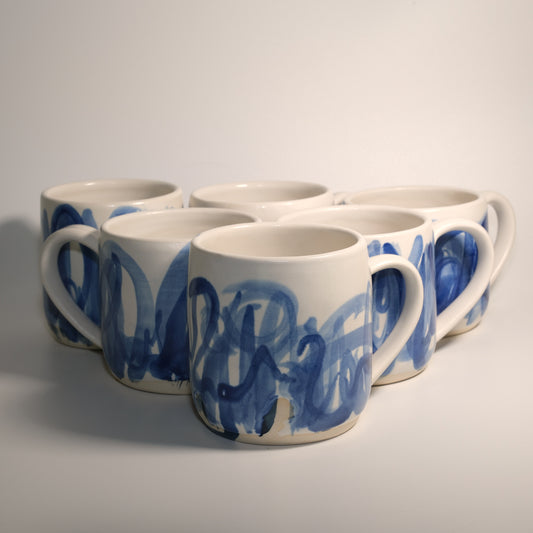 14 oz Blue on White Gestural Watercolor Mug