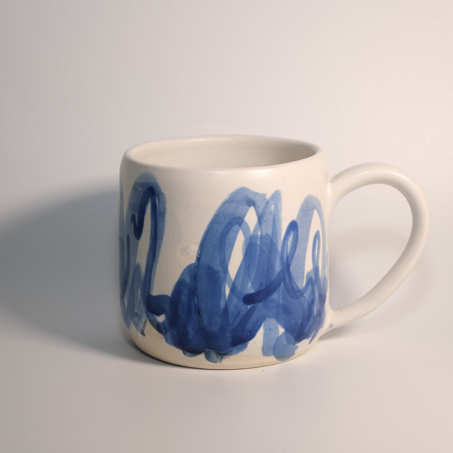 14 oz Blue on White Gestural Watercolor Mug