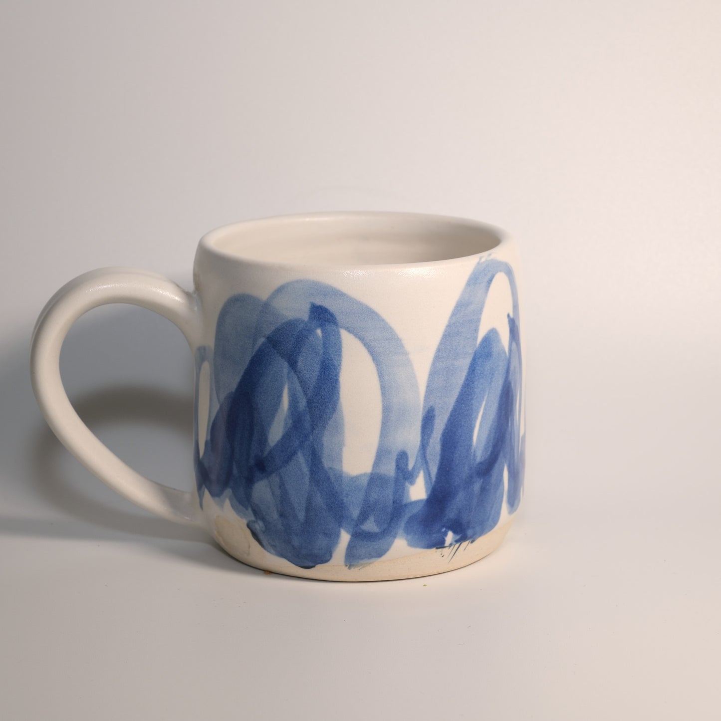 14 oz Blue on White Gestural Watercolor Mug