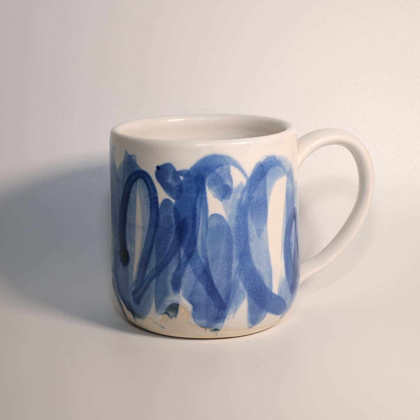 14 oz Blue on White Gestural Watercolor Mug