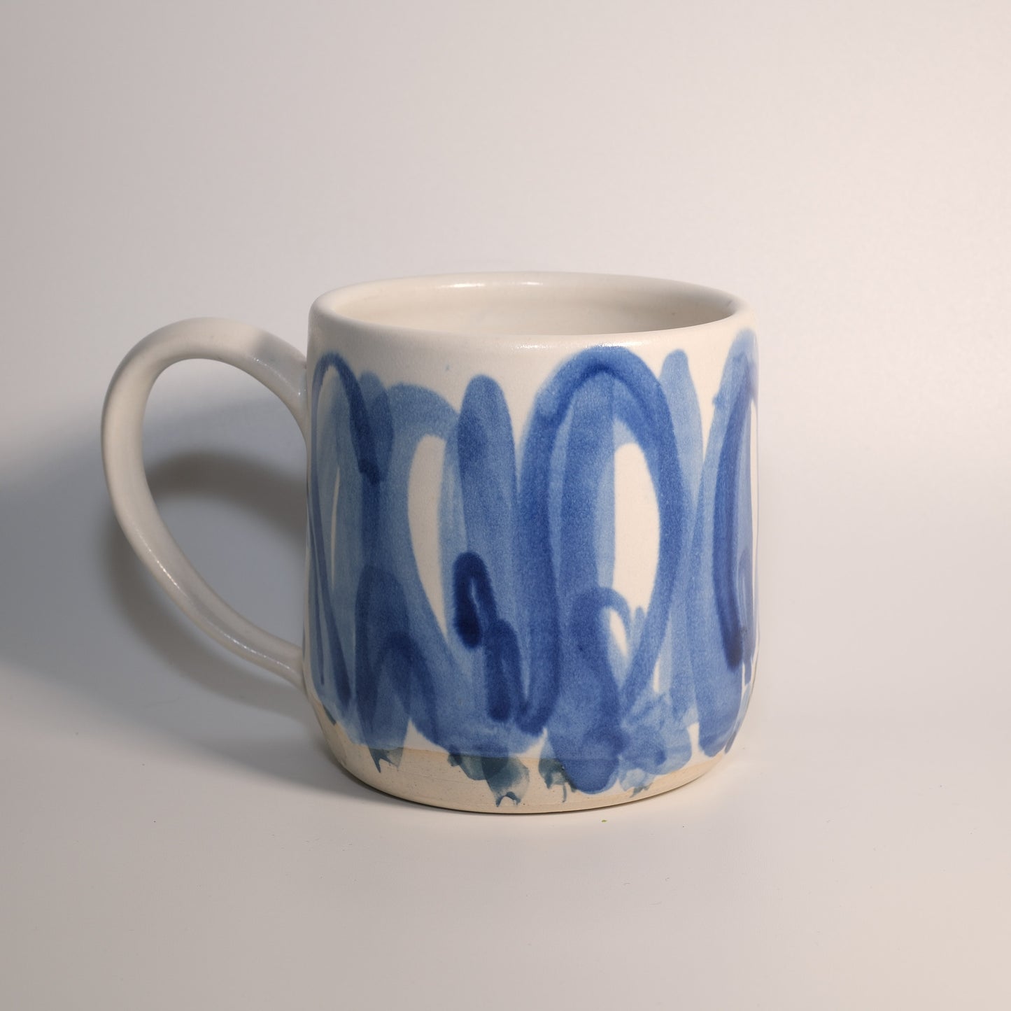 14 oz Blue on White Gestural Watercolor Mug