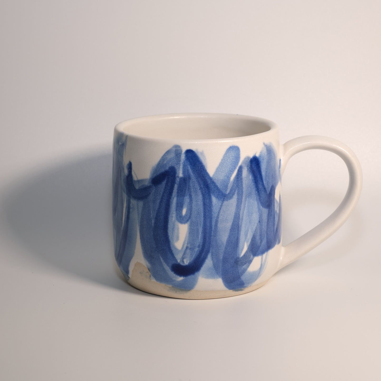 14 oz Blue on White Gestural Watercolor Mug