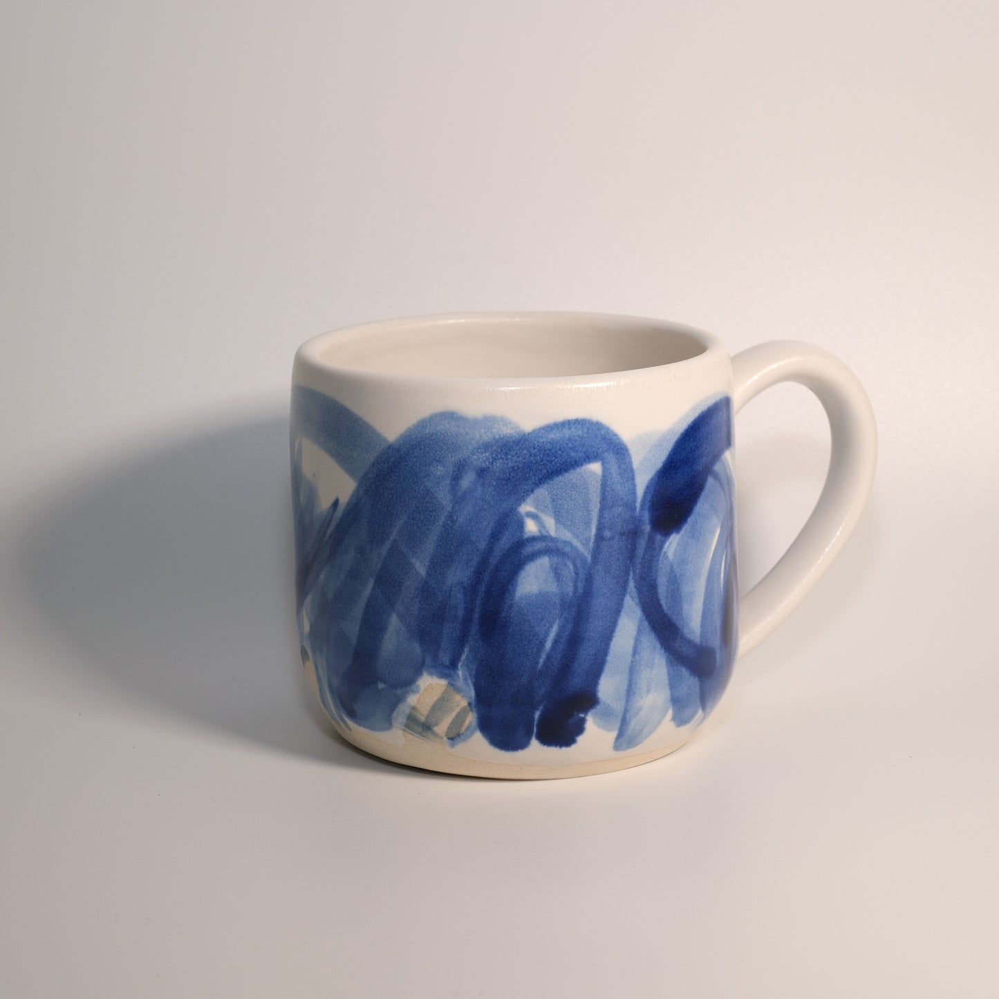 14 oz Blue on White Gestural Watercolor Mug