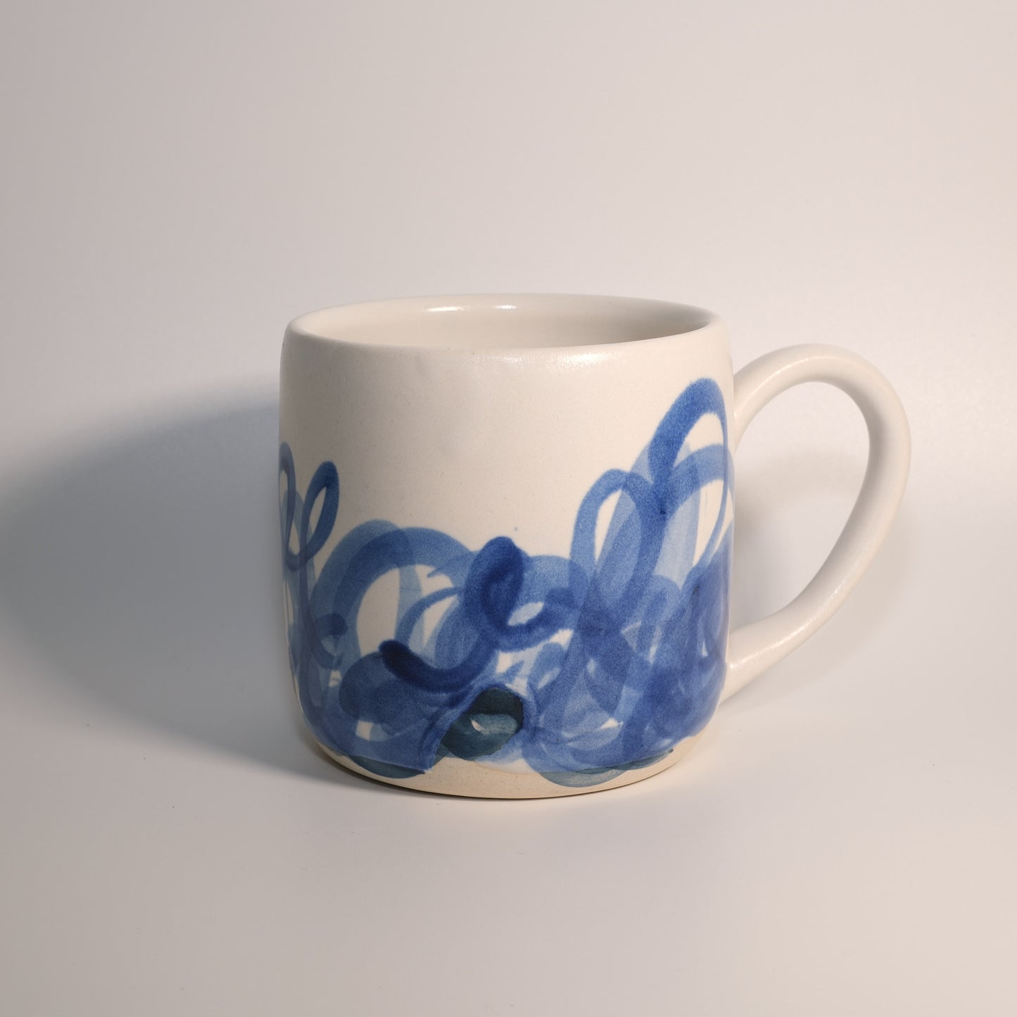 14 oz Blue on White Gestural Watercolor Mug