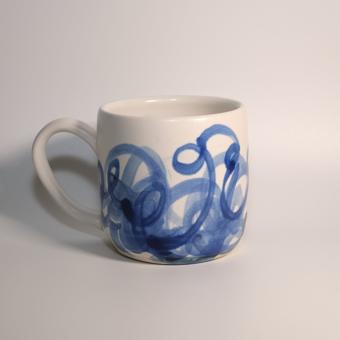 14 oz Blue on White Gestural Watercolor Mug