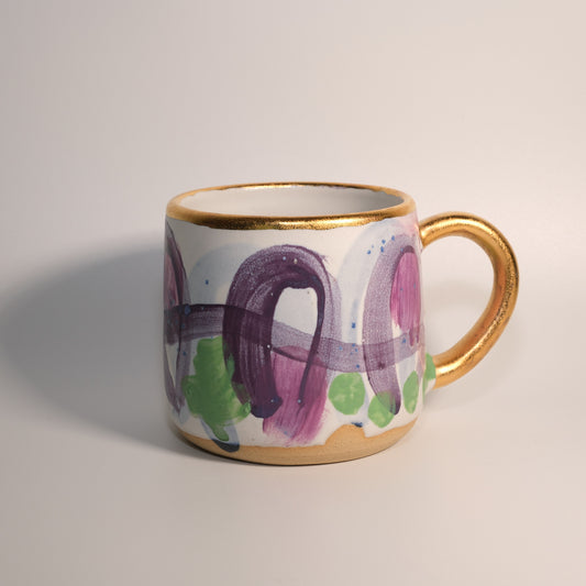 14 oz Glam Purple and Green Watercolor Mug with 22k Gold Handle