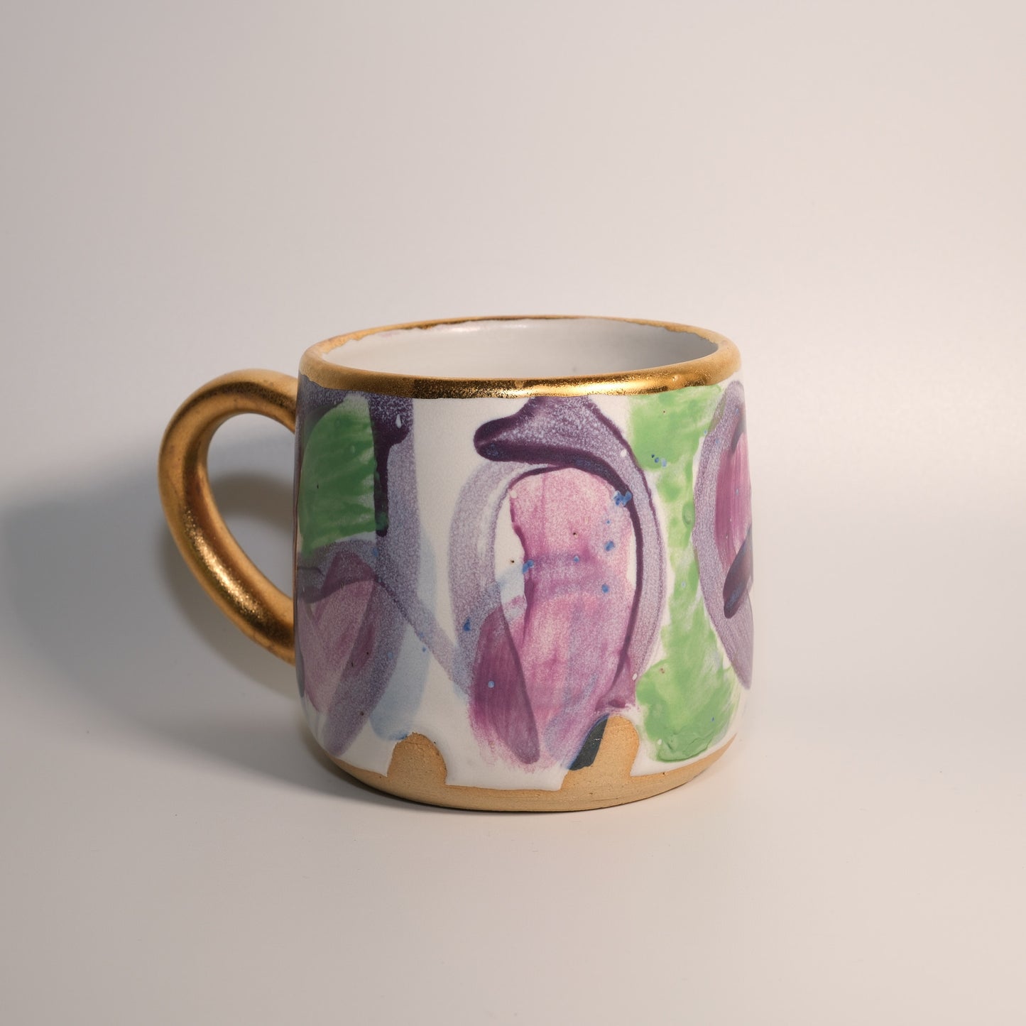 14 oz Glam Purple and Green Watercolor Mug with 22k Gold Handle