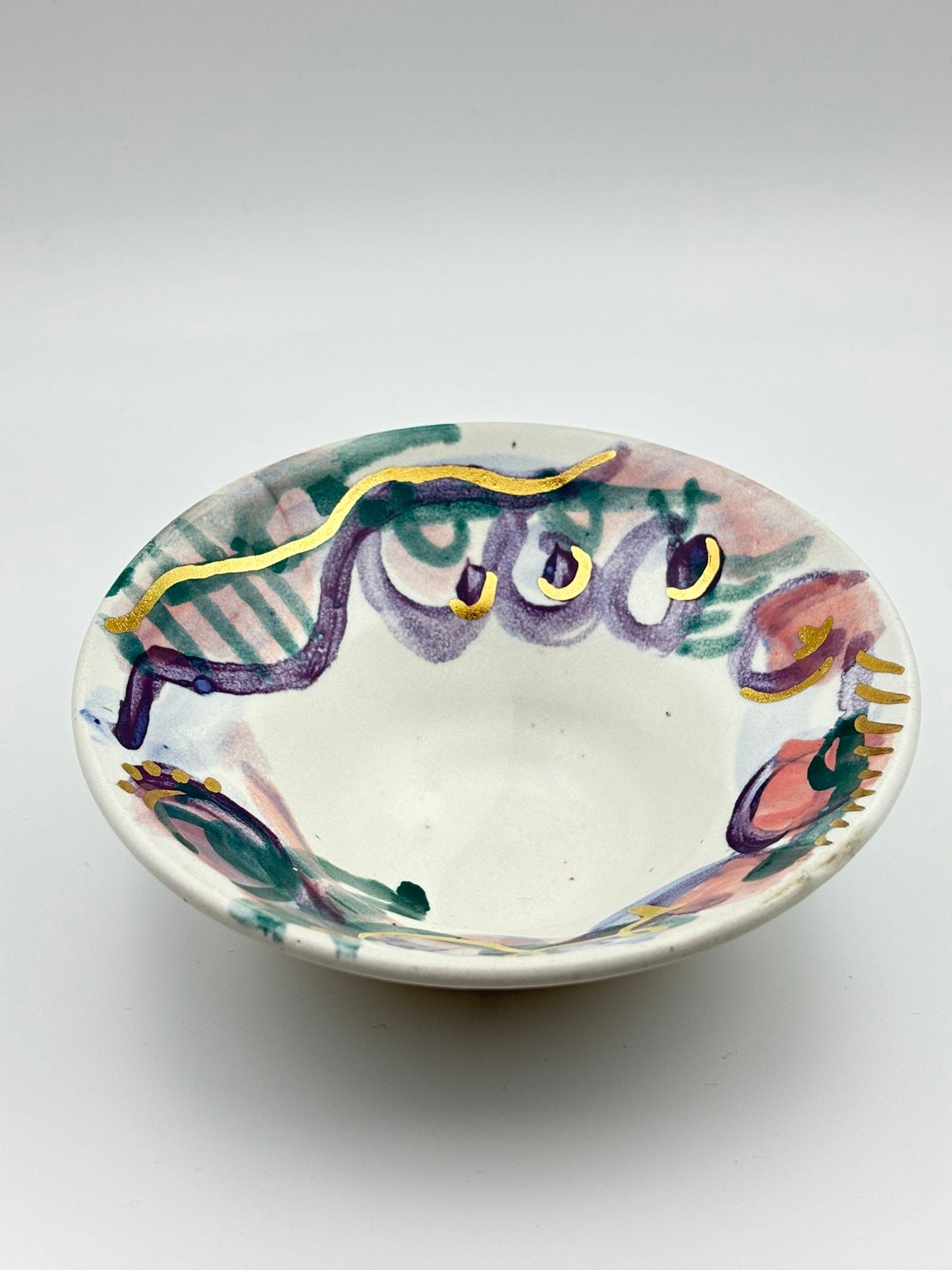 Colorful Watercolor Style Jewelry Bowl with 22k Gold Detail