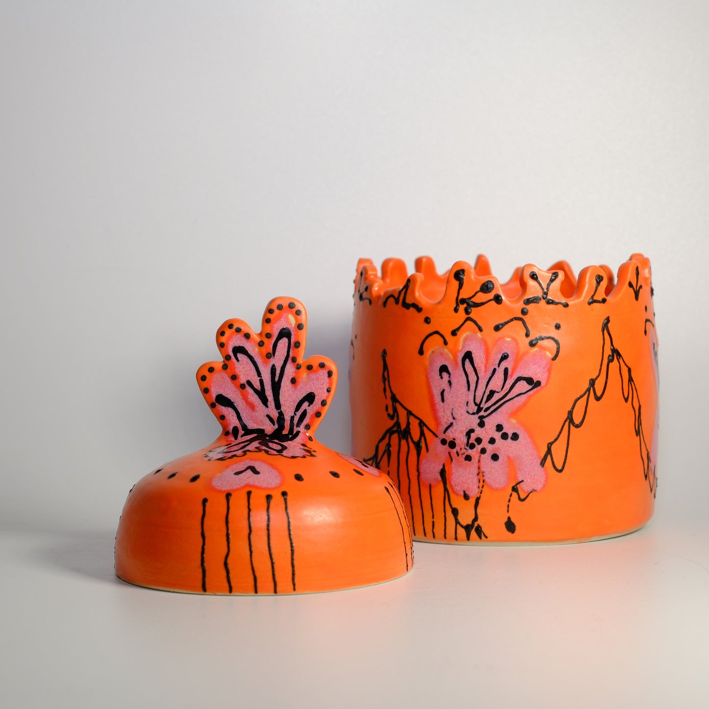 Orange and Pink Flat Flower Jar