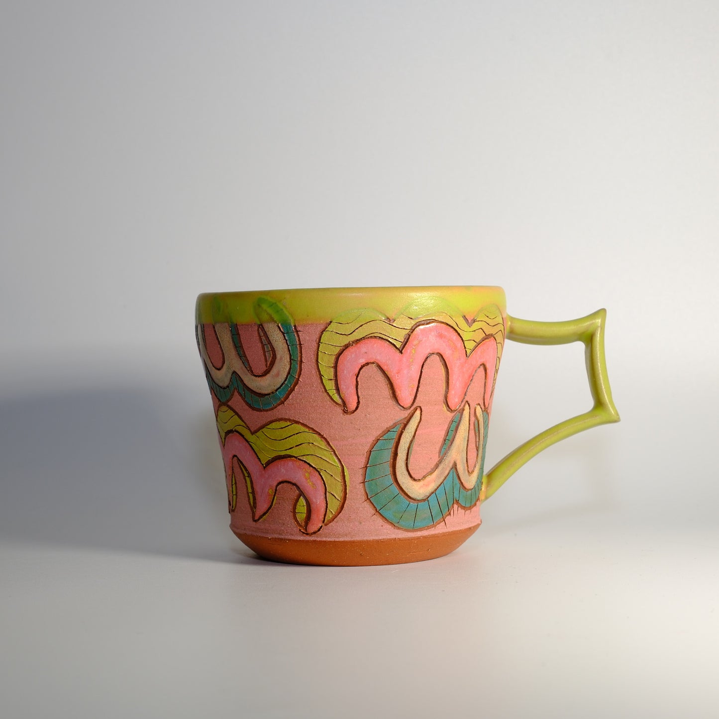 Green, Pink and Pearl Flower Mug